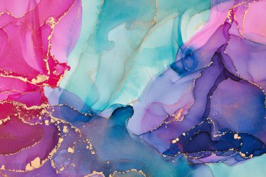 Şeffaf renk akımları, yılan gibi kıvrılan metalik girdaplar ve köpüklü renk spreyleri bu serbest akan dokuların manzarasını şekillendirir. Alkol mürekkebi tekniğindeki doğal lüks, akışkan sanat resimleri.