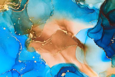 Şeffaf renk akımları, yılan gibi kıvrılan metalik girdaplar ve köpüklü renk spreyleri bu serbest akan dokuların manzarasını şekillendirir. Alkol mürekkebi tekniğindeki doğal lüks, akışkan sanat resimleri.