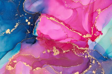 Şeffaf renk akımları, yılan gibi kıvrılan metalik girdaplar ve köpüklü renk spreyleri bu serbest akan dokuların manzarasını şekillendirir. Alkol mürekkebi tekniğindeki doğal lüks, akışkan sanat resimleri.