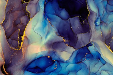 Şeffaf renk akımları, yılan gibi kıvrılan metalik girdaplar ve köpüklü renk spreyleri bu serbest akan dokuların manzarasını şekillendirir. Alkol mürekkebi tekniğindeki doğal lüks, akışkan sanat resimleri.