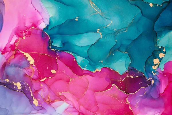 半透明色调的洪流 蜿蜒的金属涡旋和泡沫般的色彩喷雾塑造了这些自由流淌的纹理的景观 酒精油墨技术中的天然豪华抽象流体画 — 图库照片