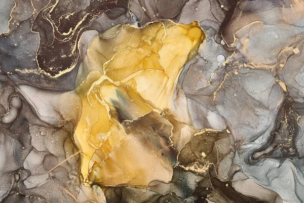 天然豪华抽象流体画在酒精油墨技术 柔和和梦幻般的壁纸 混合的颜色创造了透明的波浪和金色的漩涡 海报和其他印刷品 — 图库照片