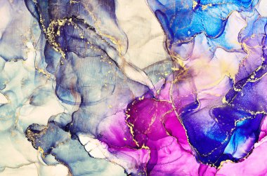 Alkol mürekkebi tekniğinde doğal lüks, soyut, akışkan sanat resimleri. Şefkatli ve rüya gibi duvar kağıtları. Renklerin karışımı şeffaf dalgalar ve altın girdaplar yaratır. Posterler ve diğer basılı materyaller için