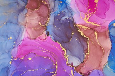 Alkol mürekkebi tekniğinde doğal lüks, soyut, akışkan sanat resimleri. Şefkatli ve rüya gibi duvar kağıtları. Renklerin karışımı şeffaf dalgalar ve altın girdaplar yaratır. Posterler ve diğer basılı materyaller için