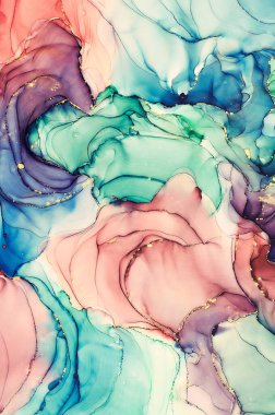 Alkol mürekkebi tekniğinde doğal lüks, soyut, akışkan sanat resimleri. Şefkatli ve rüya gibi duvar kağıtları. Renklerin karışımı şeffaf dalgalar ve altın girdaplar yaratır. Posterler ve diğer basılı materyaller için