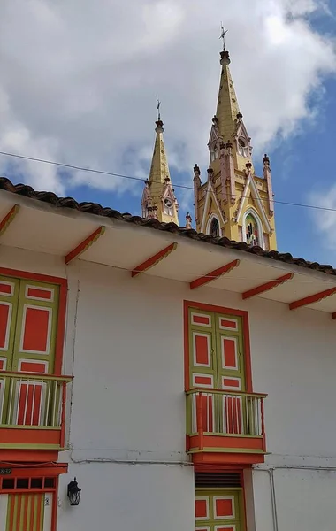 Detalles Hermosos Colores Facades Casa Una Ciudad Colombiana — Foto de Stock