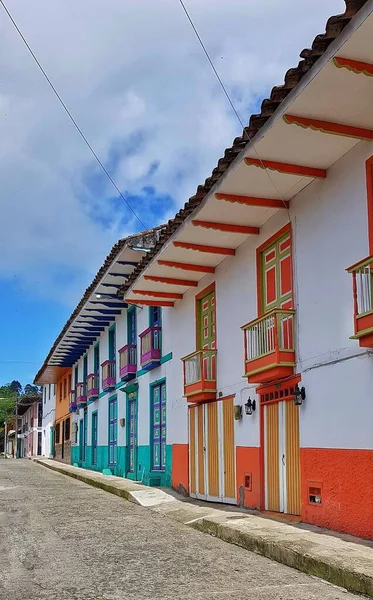 Fakadok Házok Beautiful Colorful Részletei Színes Konlombián — Stock Fotó
