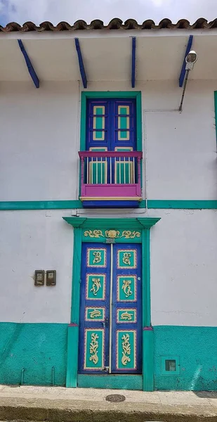 Beautiful Colorful Details Facades Houses Colombian Town — Stock Photo, Image