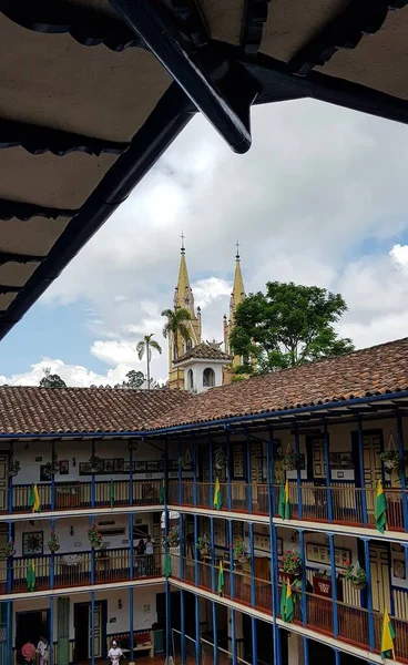 Dados Baixos Coloridos Facades Casa Uma Town Colombiana — Fotografia de Stock