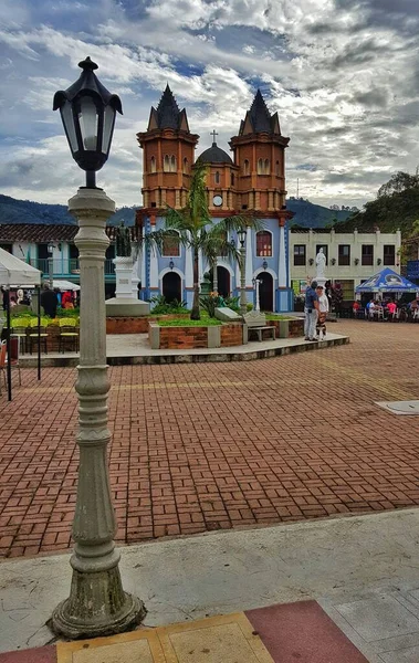 Beautiful Colorful Colombian Town Tourist Destination Its Streets Full Artistic — стоковое фото