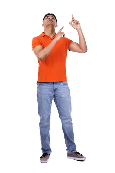 Handsome casual man pointing — Stock Photo, Image