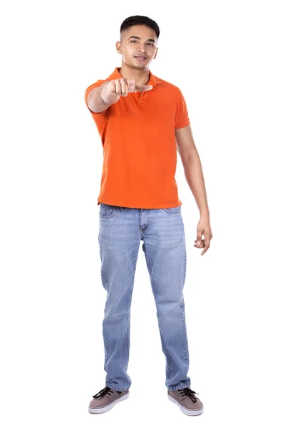 Handsome casual man pointing — Stock Photo, Image