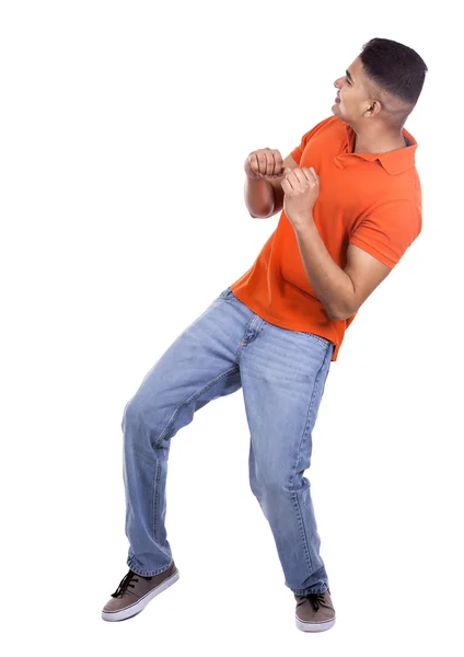 Handsome casual man pointing — Stock Photo, Image