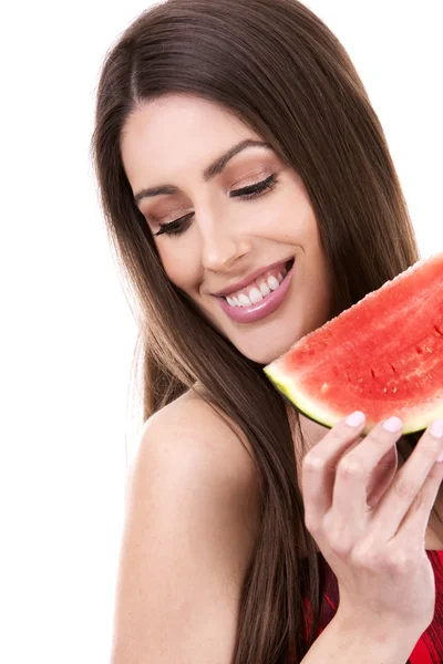 Brunette holding a watermelon — Stock Photo, Image