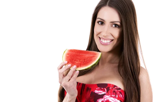 Brunette holding a watermelon — Stock Photo, Image