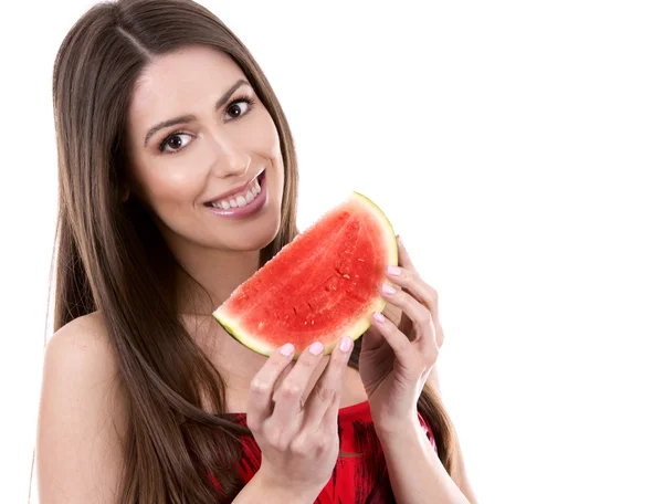 Brunette holding a watermelon — Stock Photo, Image