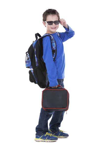 Junge hält Schulessen — Stockfoto