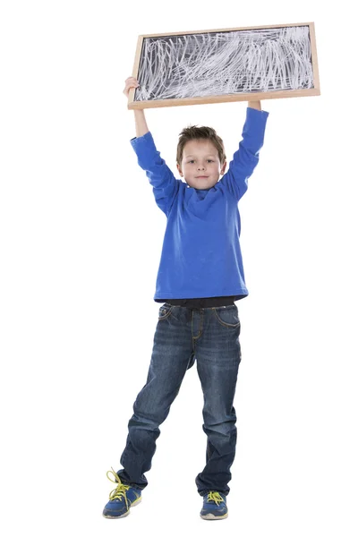 Tebeşir tahtası tutan çocuk — Stok fotoğraf
