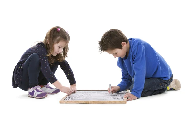 Crianças desenho em placa de giz — Fotografia de Stock