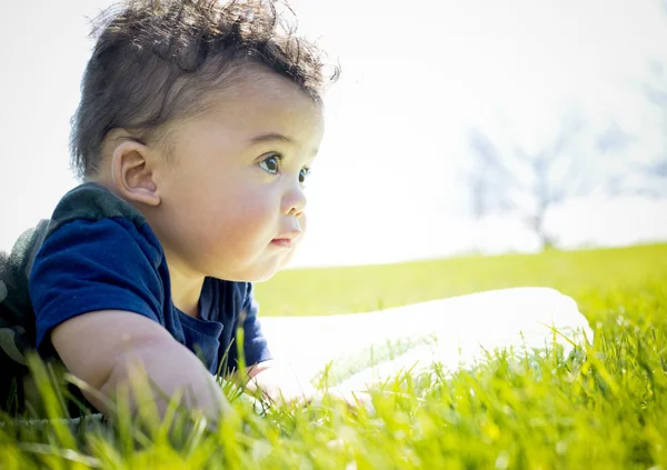 Chlapeček na trávě — Stock fotografie