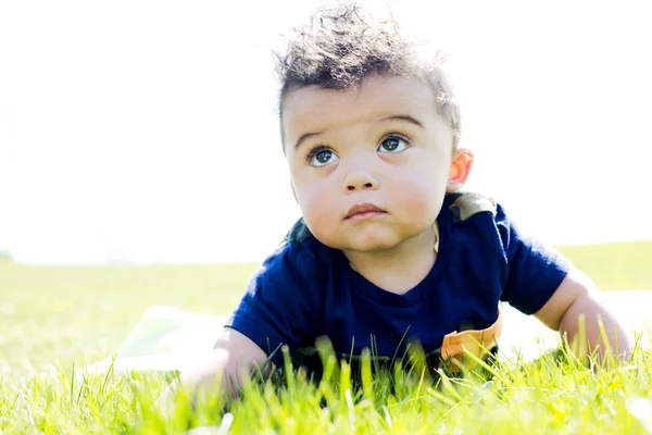 Menino na grama — Fotografia de Stock