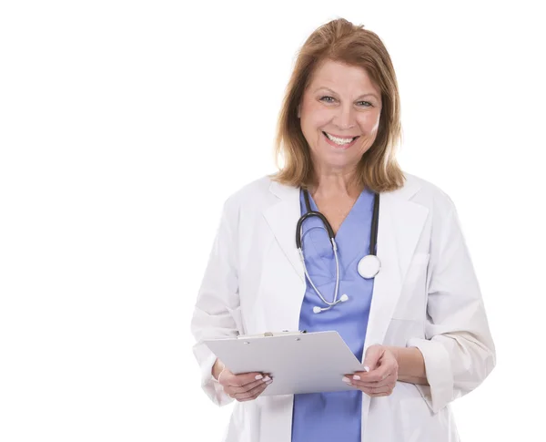 Médico caucásico en blanco — Foto de Stock