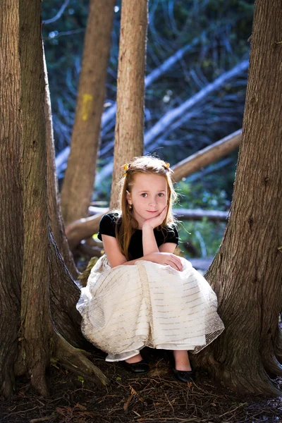 Portret van een klein meisje in het bos — Stockfoto