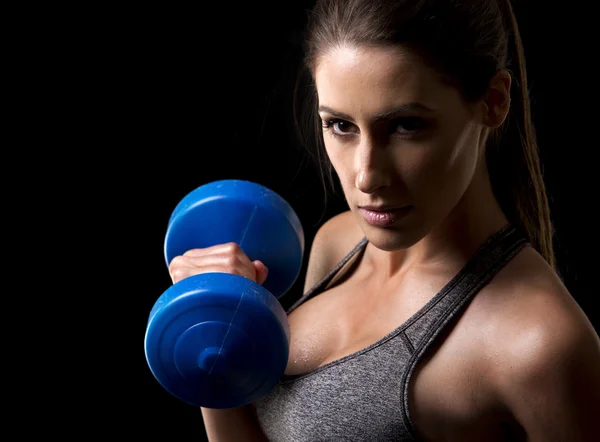 Fitness woman on black background — Stock Photo, Image