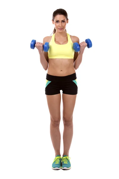 Fitness žena na bílém pozadí — Stock fotografie