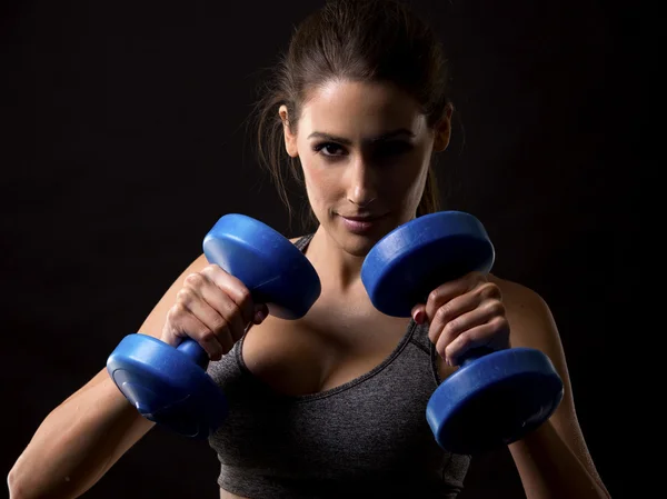 Fitness woman on black background — Stock Photo, Image