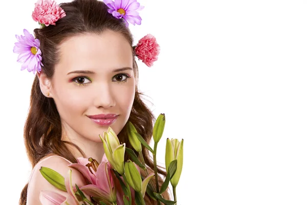 Flower woman caucasian — Stock Photo, Image