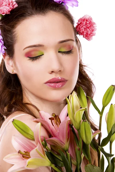 Donna dei fiori caucasico — Foto Stock