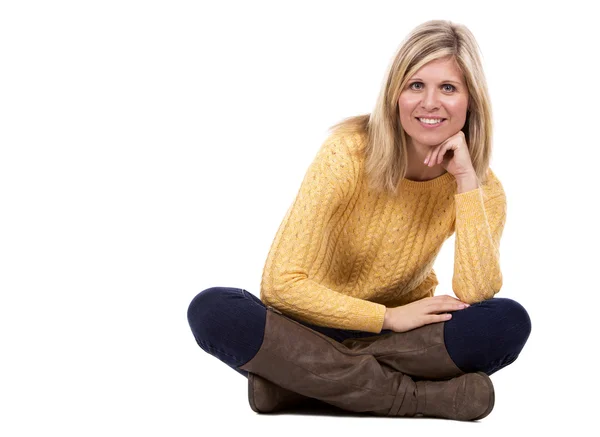 Blond woman on white background — Stock Photo, Image