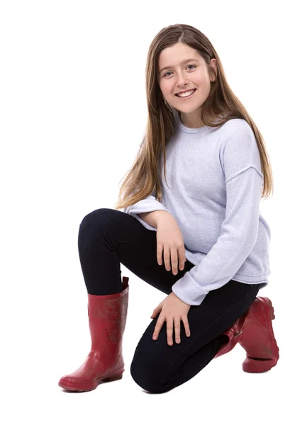 Caucasian girl on white background — Stock Photo, Image