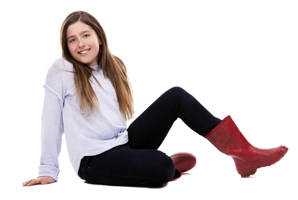 Caucásico chica en blanco fondo — Foto de Stock