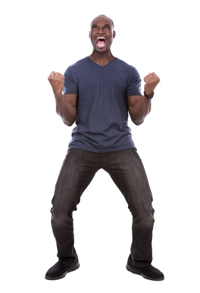 Bonito preto homem gritando com emoção — Fotografia de Stock