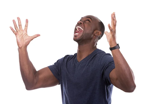 Guapo negro hombre gritando con emoción —  Fotos de Stock