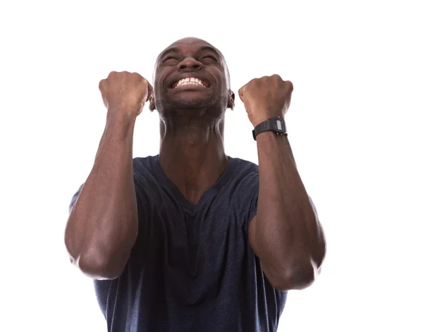 Guapo negro hombre emocionado con la emoción —  Fotos de Stock