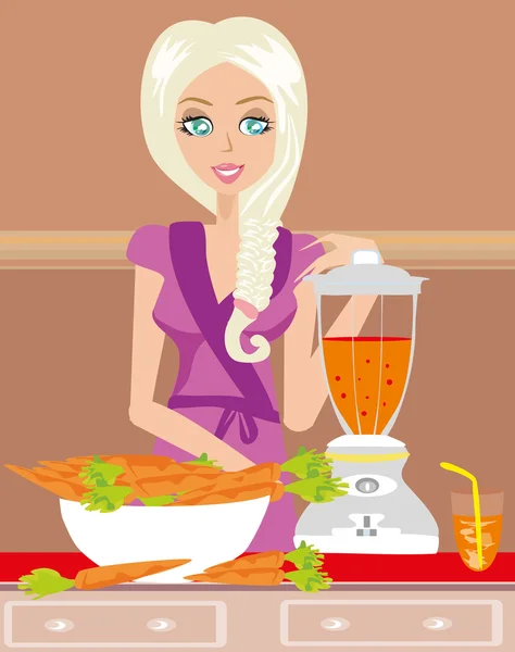 Girl blending carrot juice — Stock Vector