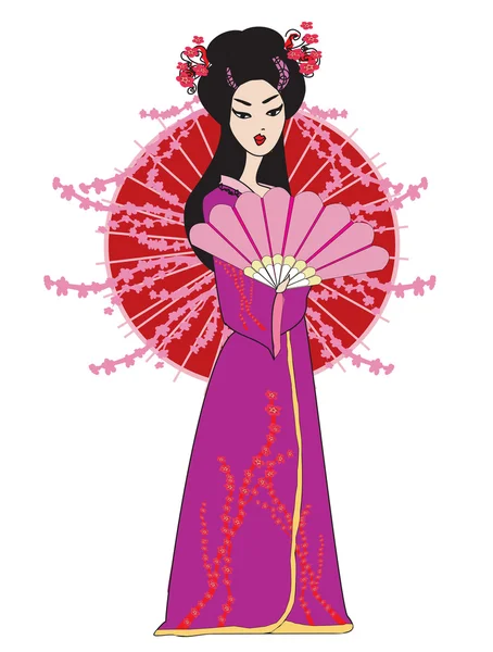 Bella ragazza giapponese geisha in kimono — Vettoriale Stock