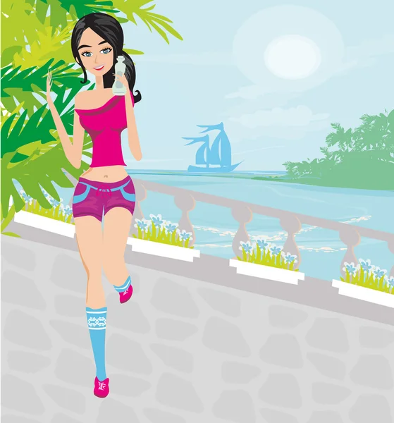 Jogging girl in summer — Stock Vector