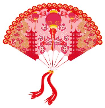 Çin manzarası ve güzel yelpaze. 