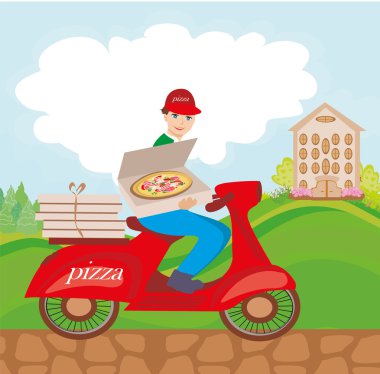 Motosikletli bir pizzacı.