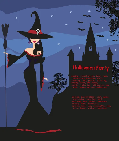 Invitación de Halloween con hermosa bruja — Vector de stock
