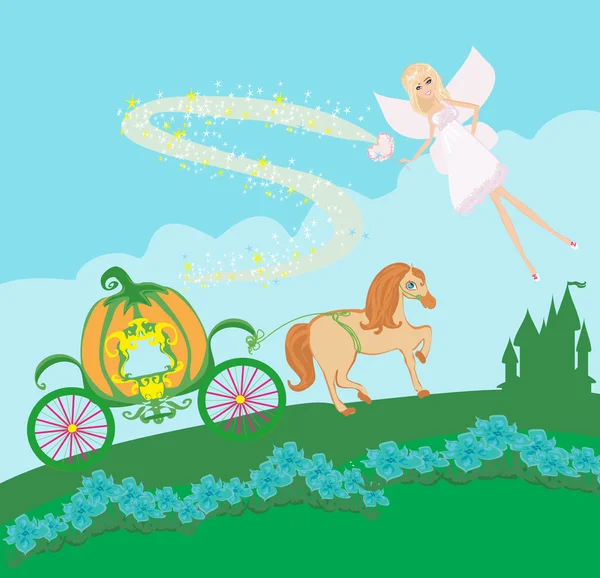 一位仙女和南瓜马车插图 — 图库矢量图片