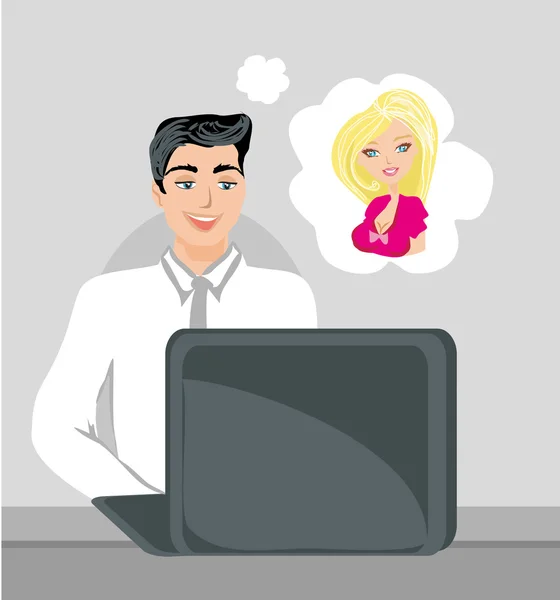 Pareja y el amor en la web — Vector de stock