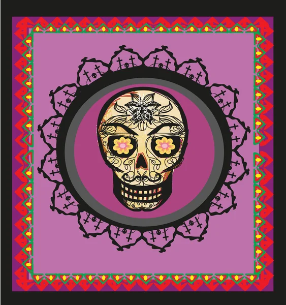 Karte mit beängstigendem mexikanischen Totenkopf — Stockvektor