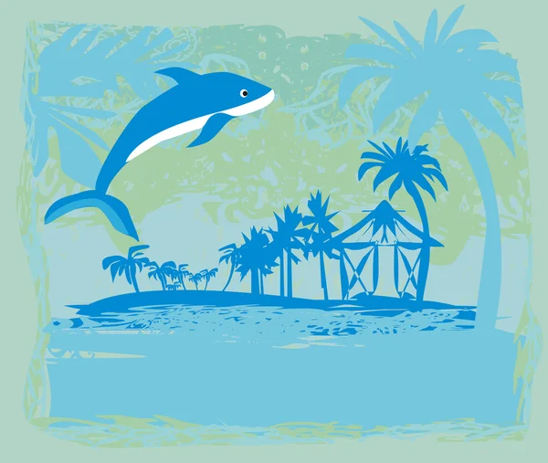 Vacances tropicales - Carte abstraite avec un dauphin — Image vectorielle