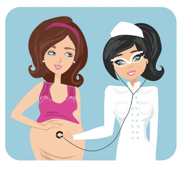 Pregnant woman with doctor — Stock Vector