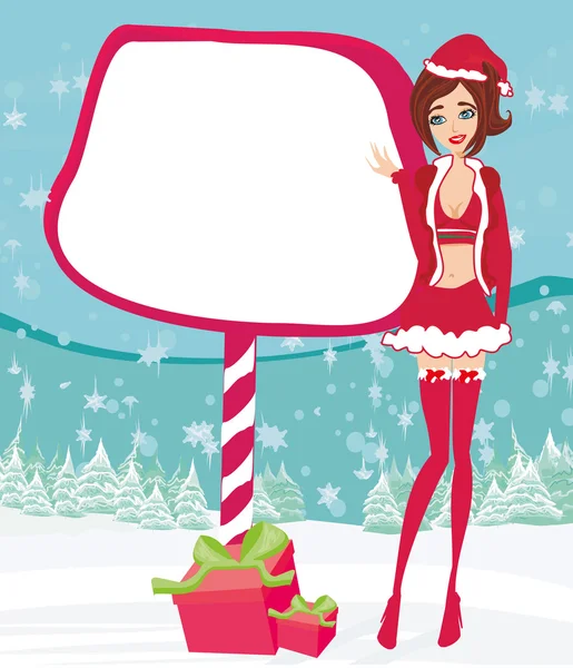 Beautiful pin-up girl in Christmas inspired costume — Stock Vector
